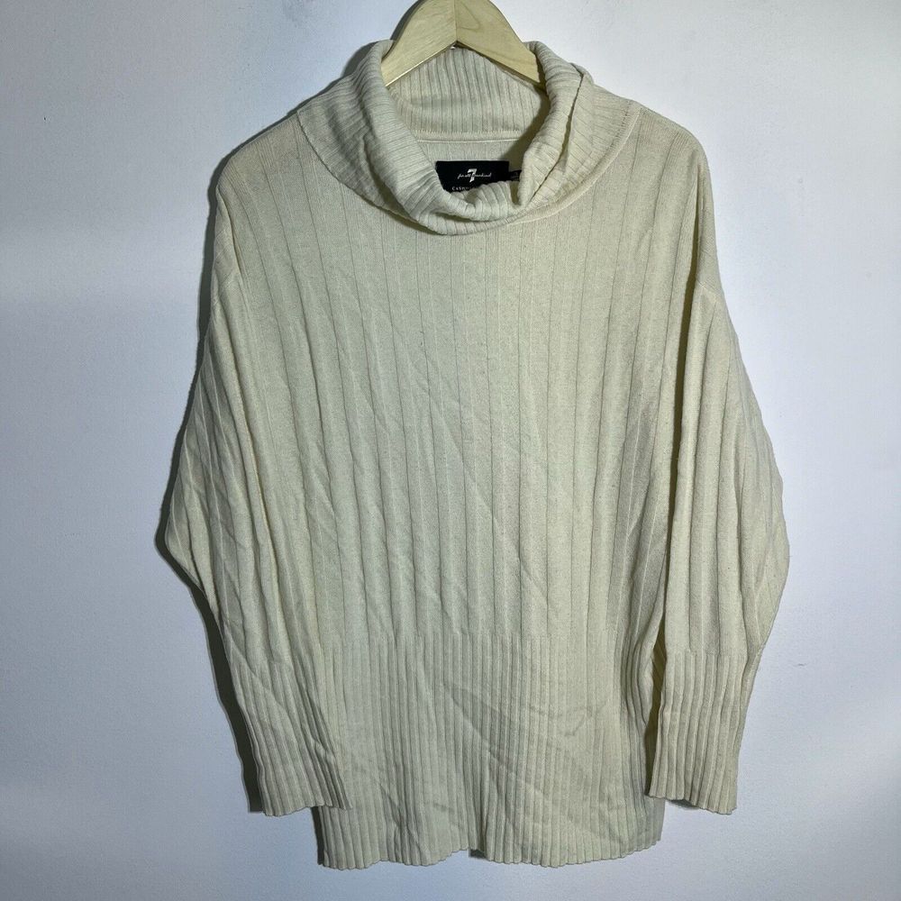 7 For All Mankind Women's S Ivory Cashmere Wool Blend Cowl Neck Sweater Flawed